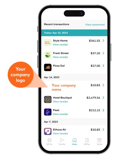 Product Image showing how a merchant can place their logo directly in digital bank channels