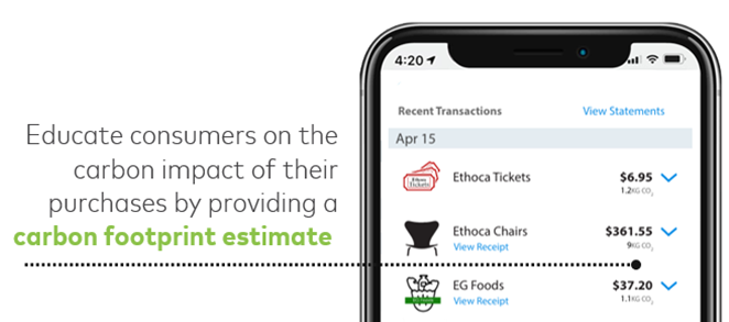 Carbon footprint information being shown in a banking app on a phone