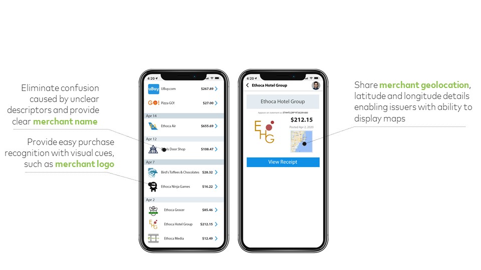 Preview of merchant details in a banking app on a phone screen